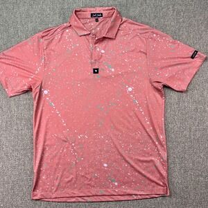 Bad Birdie Golf Polo Shirt Coral Splatter Print Short Sleeve Collared Mens L
